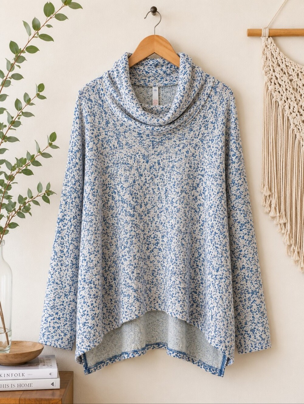 Free People XS/S Blue Speckled Cowl Neck Oversized Cozy Sweater - Picture 1 of 13